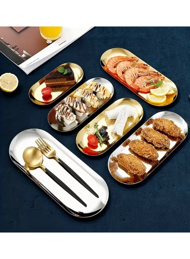 Super ZYouth 5pcs Stainless Steel Tray Set, Dessert Plate, BBQ Plate, Jewelry Display Plate, Reusable, Dishwasher Safe, Suitable for Outdoor Picnics, Family Gatherings, Home Kitchen, Tableware Accessories - Image 5